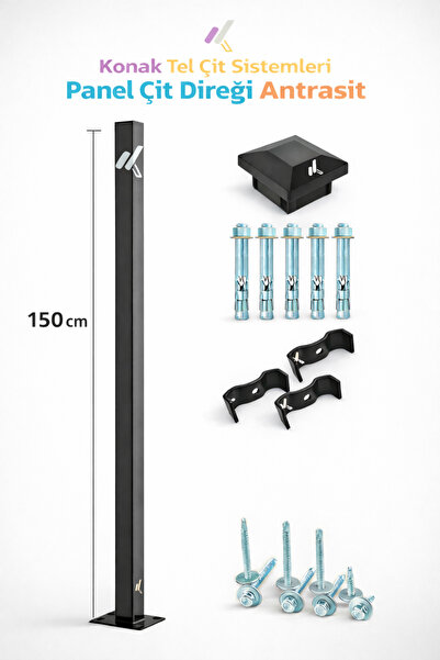 Konak Tel Çit Aksaray 1 Adet Antrasit Bahçe Panel Çimi Çit Direği 150 cm Akse...