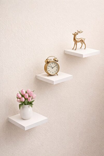 ADIM EBATLAMA 3'lü Uçan Duvar Rafı Set Gizli Raf- Beyaz 15x15