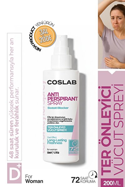 COSLAB Kadın Antiperspirant Ter Önleyici Sprey 50ml - El Ayak Koltuk Altı Ter...