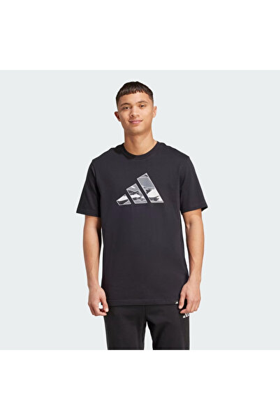 adidas JM6381 M CAMO LOGO T Tricou negru pentru bărbați, cu gâtul rotund, imp...
