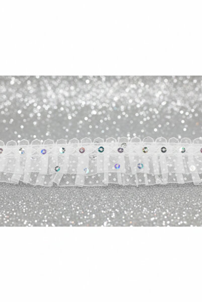 Deniz Party Store Сребърна панделка с пайети и точки, бяла, 3 см х 9,5 м, 10 ...
