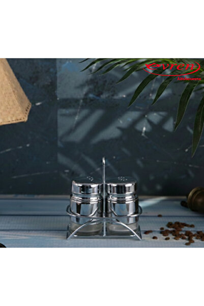 Evren 2’li Cam Baharatlık Seti, Yuvarlak Tuzluk Biberlik Takımı ve Metal Stant