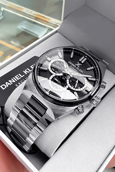 Daniel Klein ساعة يد رجالية أصلية فاخرة مقاومة للماء باللون الفضي وسوار فولاذ...