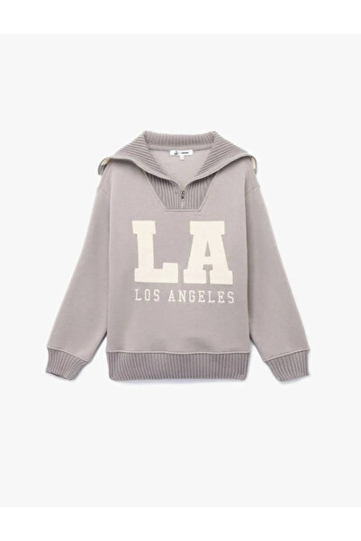 Koton Hanorac oversize cu mânecă lungă, cu jumătate de fermoar, broderie ursu...