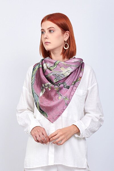 Nomads Felt Silk Pink Square Scarf Van Gogh Almond Blossoms 90 Cm