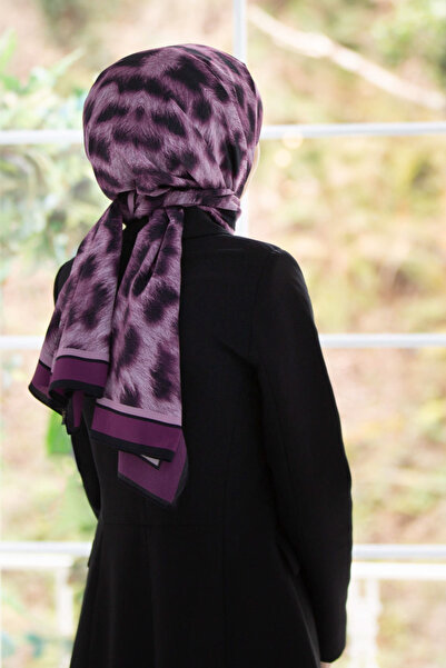 Vissona LÜKS MEDİNE İPEĞİ LEOPAR DESENLİ GÜL KURUSU  RENKLİ 75X195 KIRIŞMAZ Ş...