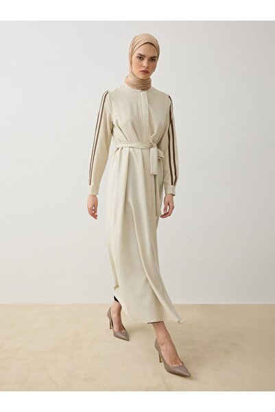 Refka Кремаво палто с раирани детайли и креп плат - Кремаво -