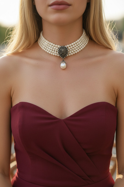 FUYA JEWELLERY Elmas Montür Zirkon Taşlı İnci Kolye