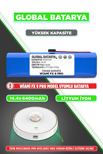 GLOBAL BATARYA Wiami Fx9 Pro Robot Süpürge 14.4v 6400mAh Li-ion Pil Batarya (...