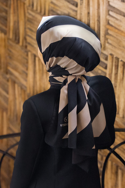 Vissona Γυναικείο Πολυτελές Μεταξωτό Σάλι Medina Μαύρο - Κρεμ