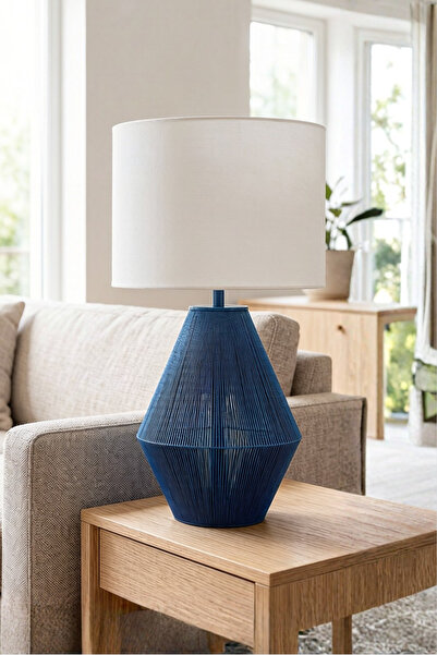 Bahar Aydınlatma Lorie Mavi Gövde Krem Başlık Dekoratif Abajur