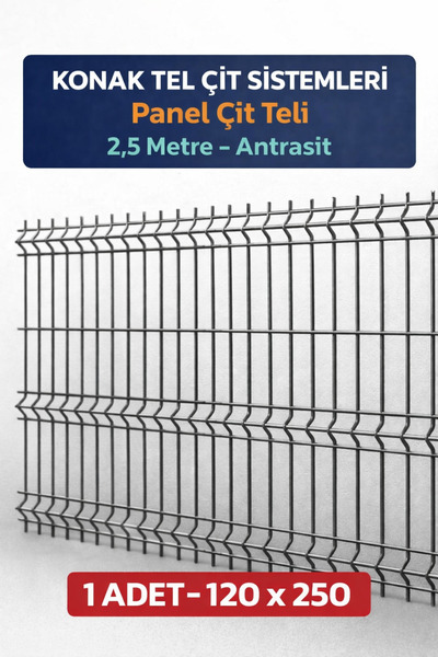 Konak Tel Çit Aksaray 1 Adet Antrasit Bahçe Panel Çim Çiti Teli 120x250 cm 4....