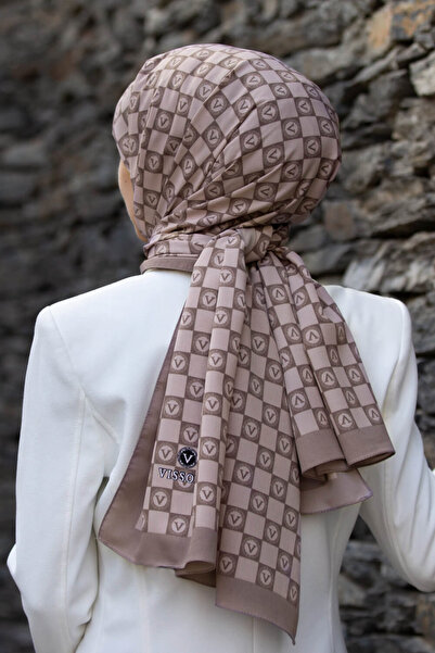 Vissona LÜKS MEDİNE İPEĞİ MONOGRAM DESENLİ TAŞ RENKLİ 75X195 KIRIŞMAZ ŞAL MOS...