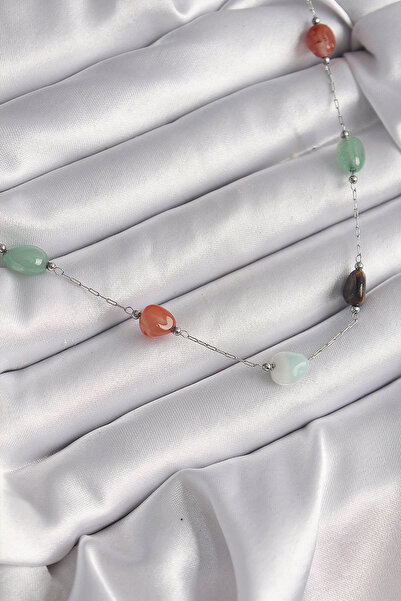 Skygo 316L Steel Silver Color Chain Colorful Natural Stone Model Women's Neck...