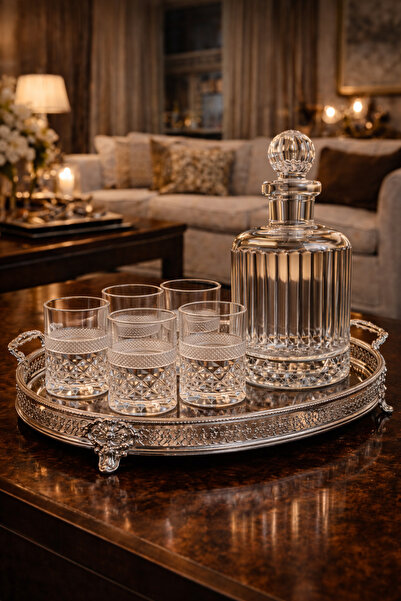 MADAME LUDA طقم ويسكي سكوتش ويسكي مكون من 7 قطع - زجاجة كرة كريستالية و6 أكواب