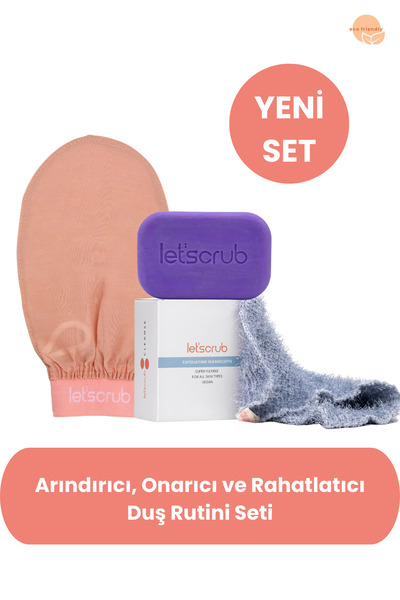 LET'SCRUB Duş Rutini Seti - Arındırıcı, Onarıcı ve Rahatlatıcı Bej Banyo Kese...