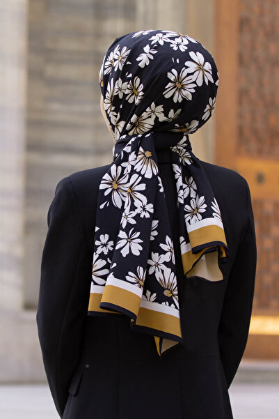 Vissona LÜKS MEDİNE İPEĞİ PAPATYA DESENLİ HARDAL RENKLİ 75X195 KIRIŞMAZ ŞAL M...