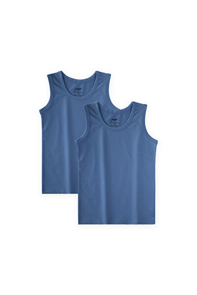 Cigit Double Wide Strap Undershirt 2-11 Years Indigo Blue