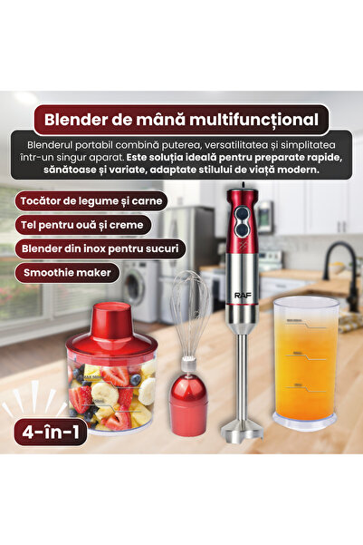 RAPAZ TREND RPZ Blender portabil 4-în-1 RAF R.296, 600W, 600ml, Roșu-Argintiu