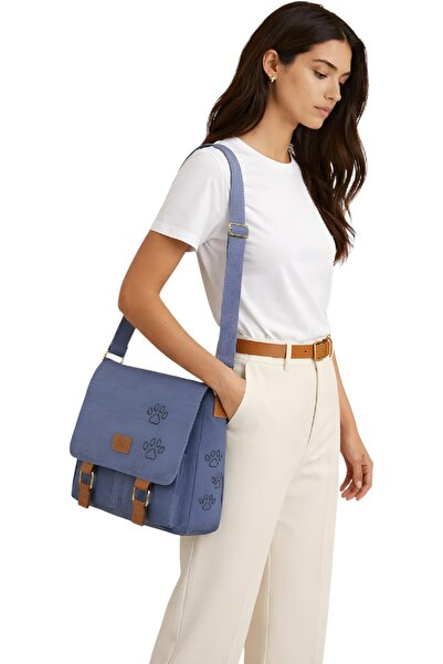 QUB CLUB Blue Waterproof Canvas Laptop Bag - Business School Paperwork with Paws