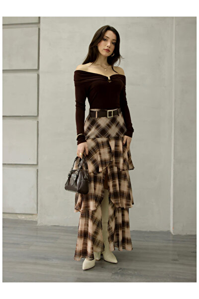 Coral Lace Layered Skirt 37205 Brown