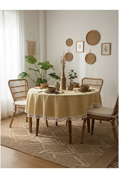 NDC HOME Față de masă rotundă cu pompon brut de in galben