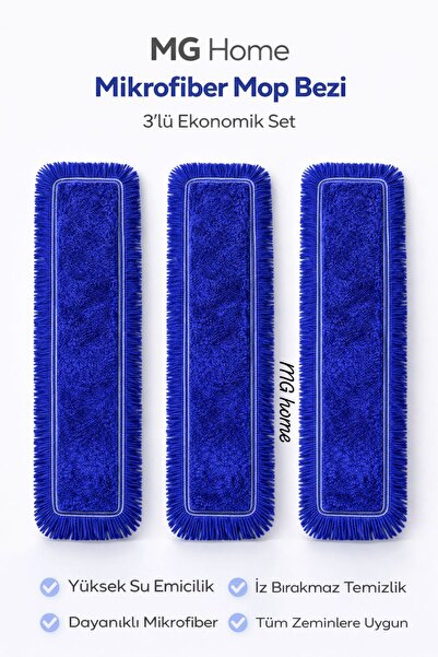 VENON 3 Adet💙 80 Cm MAVİ MOP 💙Nemli Mop Orlon Mop 💙 Nem Alıcı Pamuklu Otel...