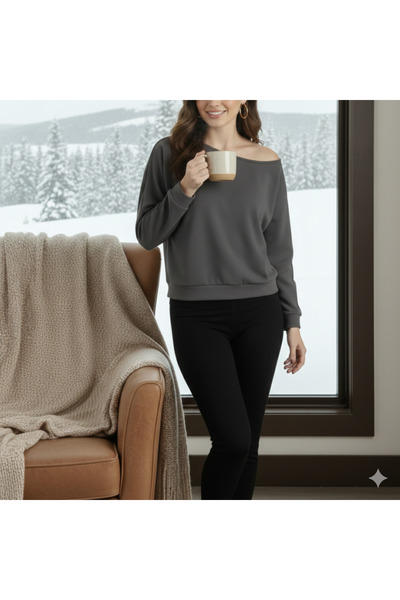 unbranded İresia Kadın Anrasit Açık Yaka Basic Bluz