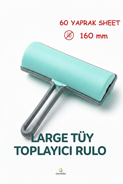 CALVERA 60 Yaprak Large Tüy Toplayıcı Rulo 160 mm - Kedi Köpek Tüyü Ve Toz Temizleyici Yapışkanlı Rulo