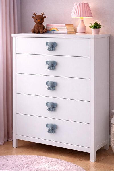 Rekatech FİL FİGÜRLÜ KULP Çocuk Odası Örgü Desenli-Dekoratif Çekmece Kulpu Ha...