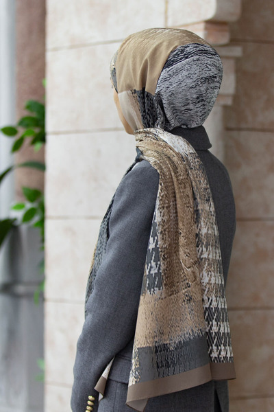 Vissona LÜKS MEDİNE İPEĞİ KAZAYAĞI DESENLİ BEJ RENKLİ 75X195 KIRIŞMAZ ŞAL MOS...