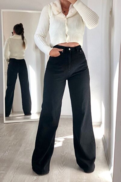 DRC trend Cesy Sa likrom Ženske crne super Visok struk široke nogavice Denim ...