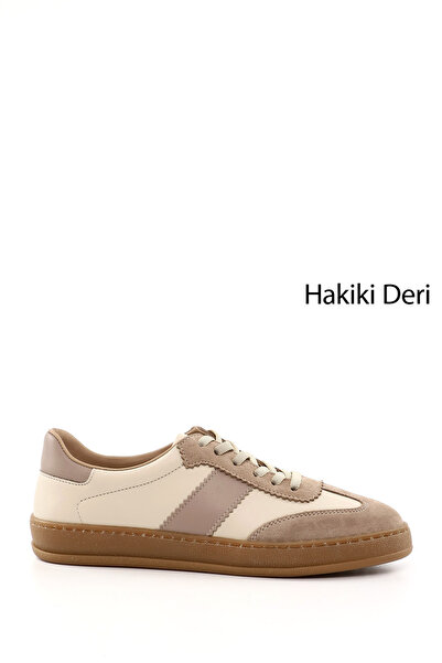 GÖNDERİ(R) Γυναικείο sneaker με κορδόνια σε μπεζ χρώμα από γνήσιο δέρμα