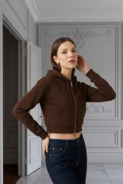 HAKKE Üç İplik Fermuarlı Kapüşonlu Kısa HIRKA