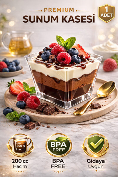 Kullanatsepetim 1 Ad.200Cc Kübik Prizma Mika Magnolya Kase Plastik Tatlı Sunu...