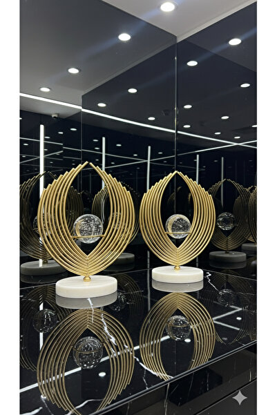 FLTS Gold 2'li Kristal küreli Mermer dekoratif obje | ofis dekorasyon | ev de...