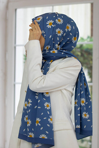 Vissona LÜKS MEDİNE İPEĞİ PAPATYA DESENLİ BEBE MAVİSİ RENKLİ 75X195 KIRIŞMAZ ...