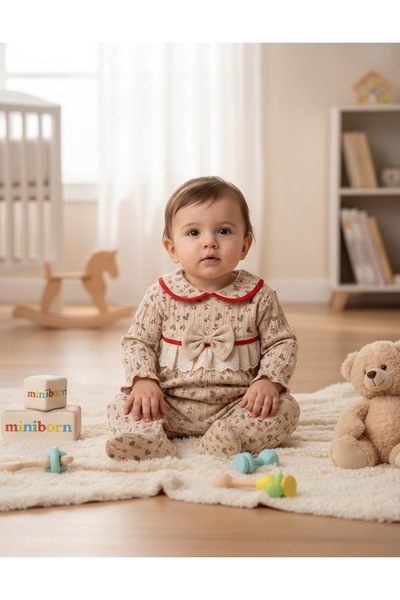 MİNİBORN طقم روبا فيستو للفتيات حديثي الولادة بأكمام طويلة وطباعة زهور باللون...