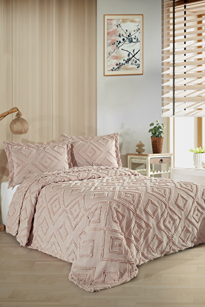 BİRHOME Melodi İskandinav Çift Kişilik Bohem Püsküllü Yatak Örtüsü Seti 240x250 cm
