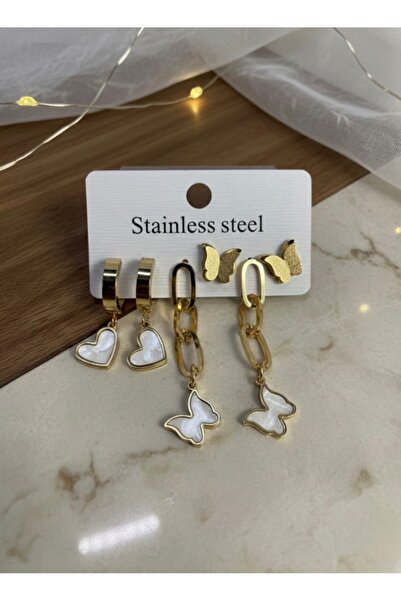 Meneva Aksesuar Gold Color Steel 6-Piece Earring Set - Non-Tarnish Combinatio...