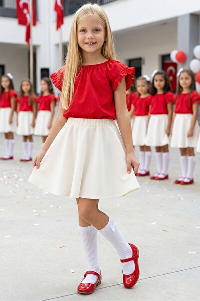 Parla Kids طقم عرض للفتيات من ريبكا يتكون من بلوزة حمراء وتنورة كريمية، 23 أب...