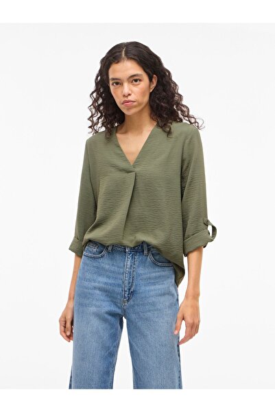 VILA Oberteil mit 3/4-Ärmeln VIJOSA V-Ausschnitt