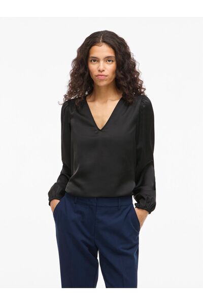 VILA Oberteil mit langen Ärmeln VIELLETTE V-Ausschnitt