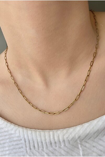 Esmia Jewelry Gold Ataç Zincir Kolye Paslanmaz Çelik Kadın Kolye Minimal Zinc...