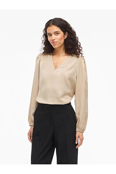 VILA Oberteil mit langen Ärmeln VIELLETTE V-Ausschnitt