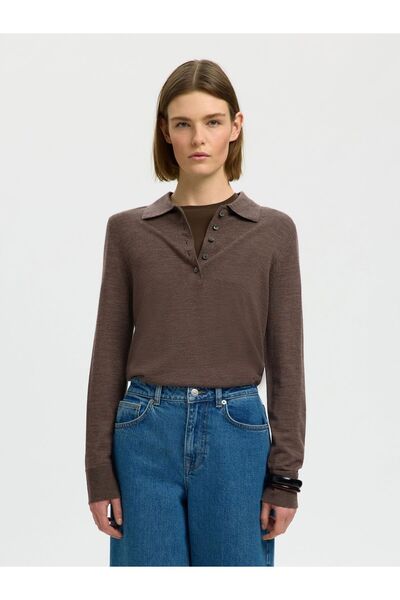 Selected Femme Polohemd aus Strick 100% Merinowoll