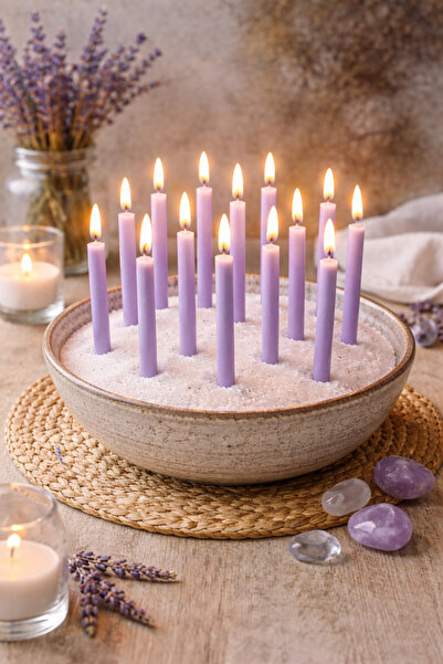 Arma House Dekoratif Küçük Boy Mor 8'li Şamdan Mumu 12x1 Cm