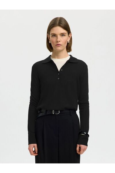 Selected Femme Polohemd aus Strick 100% Merinowoll