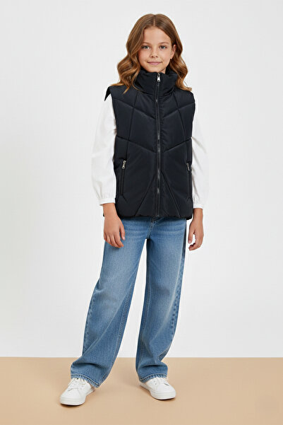 Fulla Moda Vestă matlasată pentru fete, cu guler înalt și fermoar