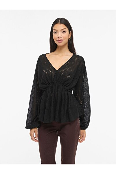 VILA Oberteil mit langen Ärmeln VISEBA V-Ausschnitt